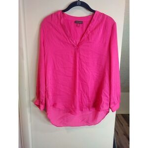 Vince Camuto Hot Pink V-Neck High-Low Blouse Long Sleeve Top Womens Small
